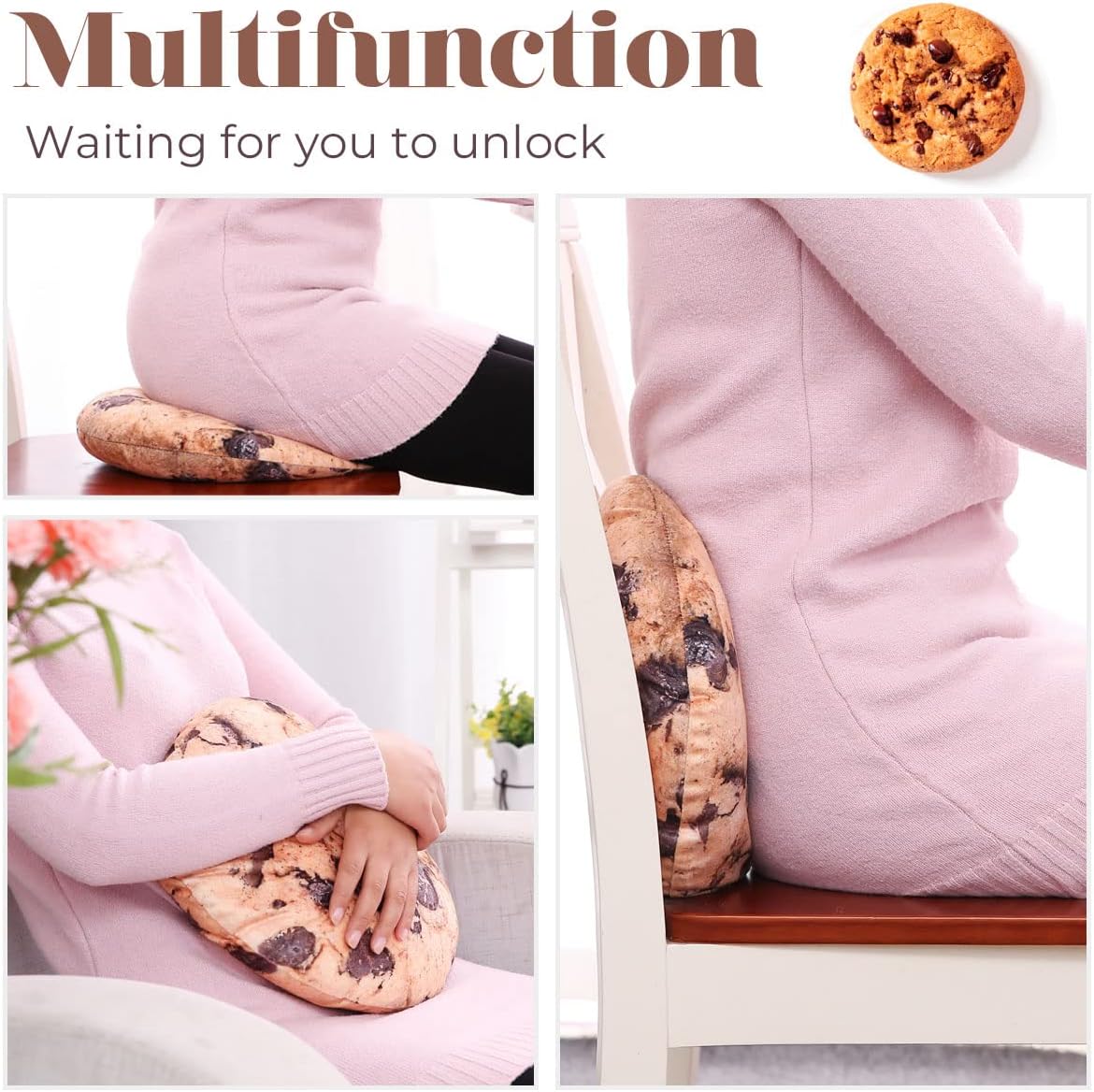 HYSEAS Round Throw Pillow 13.4 Inch Chocolate Cookie, 3D Digital Print Decorative Comfortable Soft Plush Funny Food Shaped Pillow Light Weight Seat Pad Cushion for Couch, Chair, Floor, Sofa