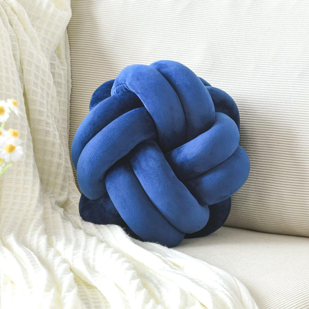 Knot Pillow Ball, Soft Home Decorative Throw Pillows Cushion, Round Changeability Knotted Pillows, Modern Home Handmade Cushions for Bedroom, Sofa, Couch (8 Inch, White)