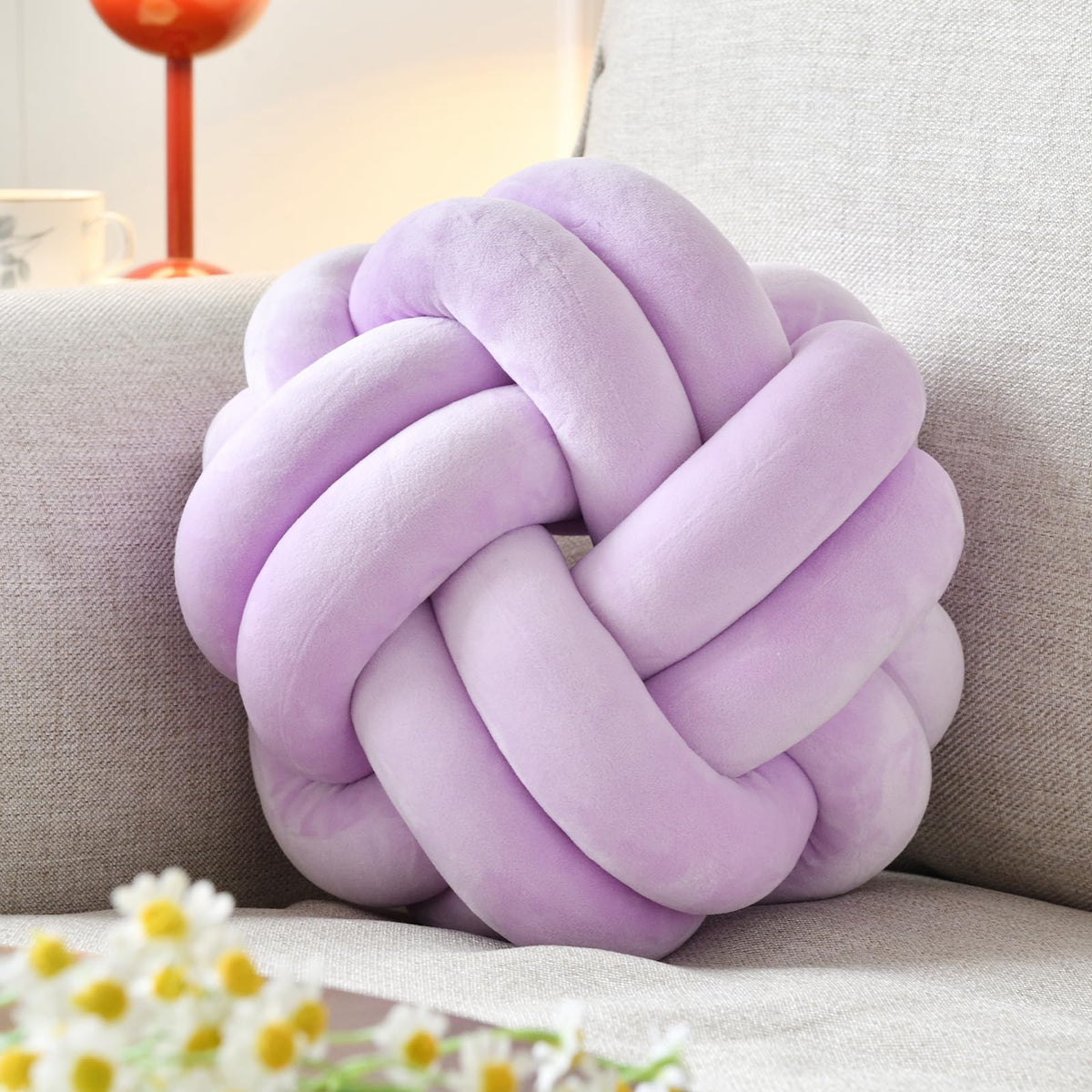 Knot Pillow Ball, Soft Home Decorative Throw Pillows Cushion, Round Changeability Knotted Pillows, Modern Home Handmade Cushions for Bedroom, Sofa, Couch (8 Inch, White)