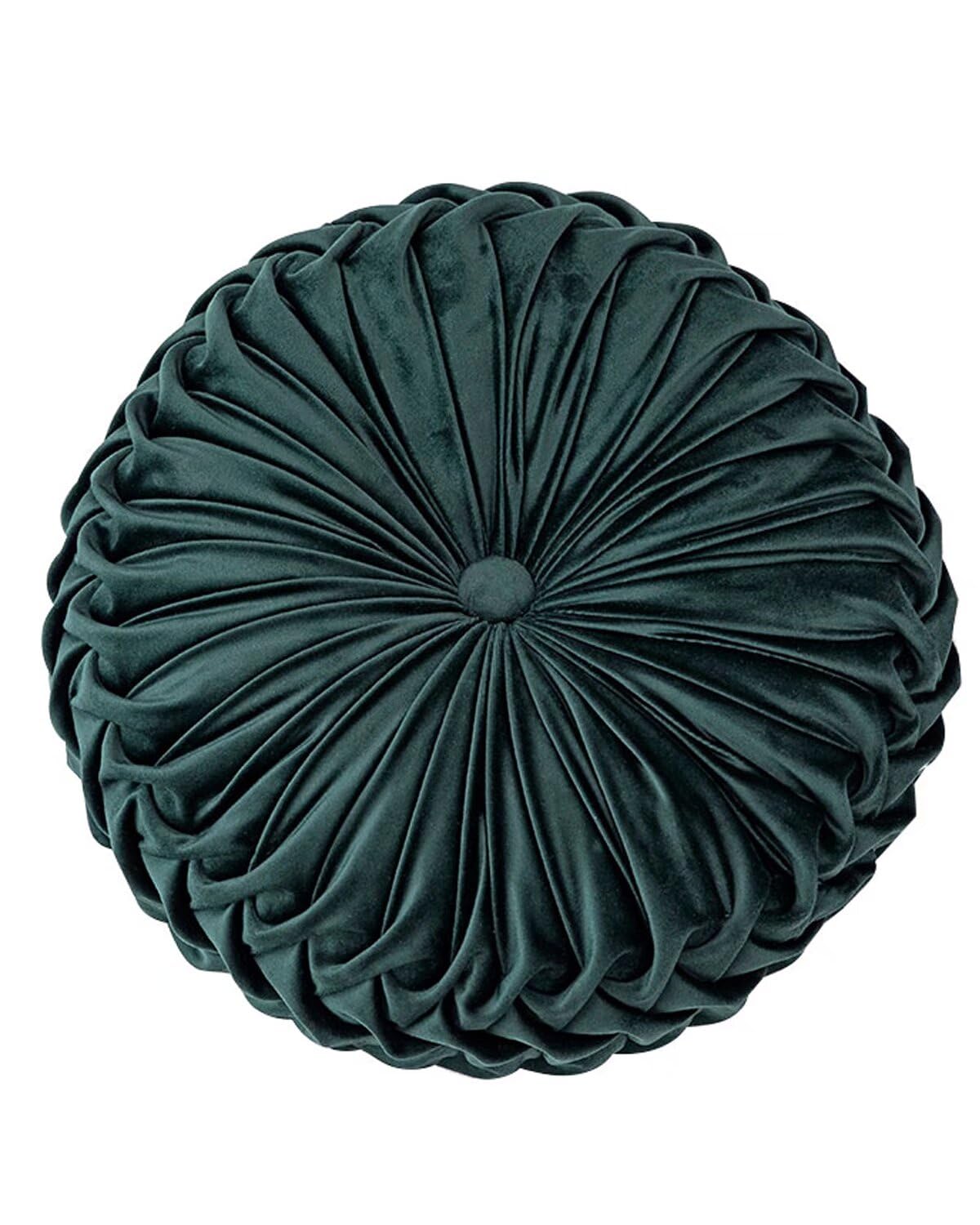 HLOVME Round Velvet Pillow for Couch Small Handmade Decorative Throw Pillow for Bed Bedroom 13.7” Wine Red