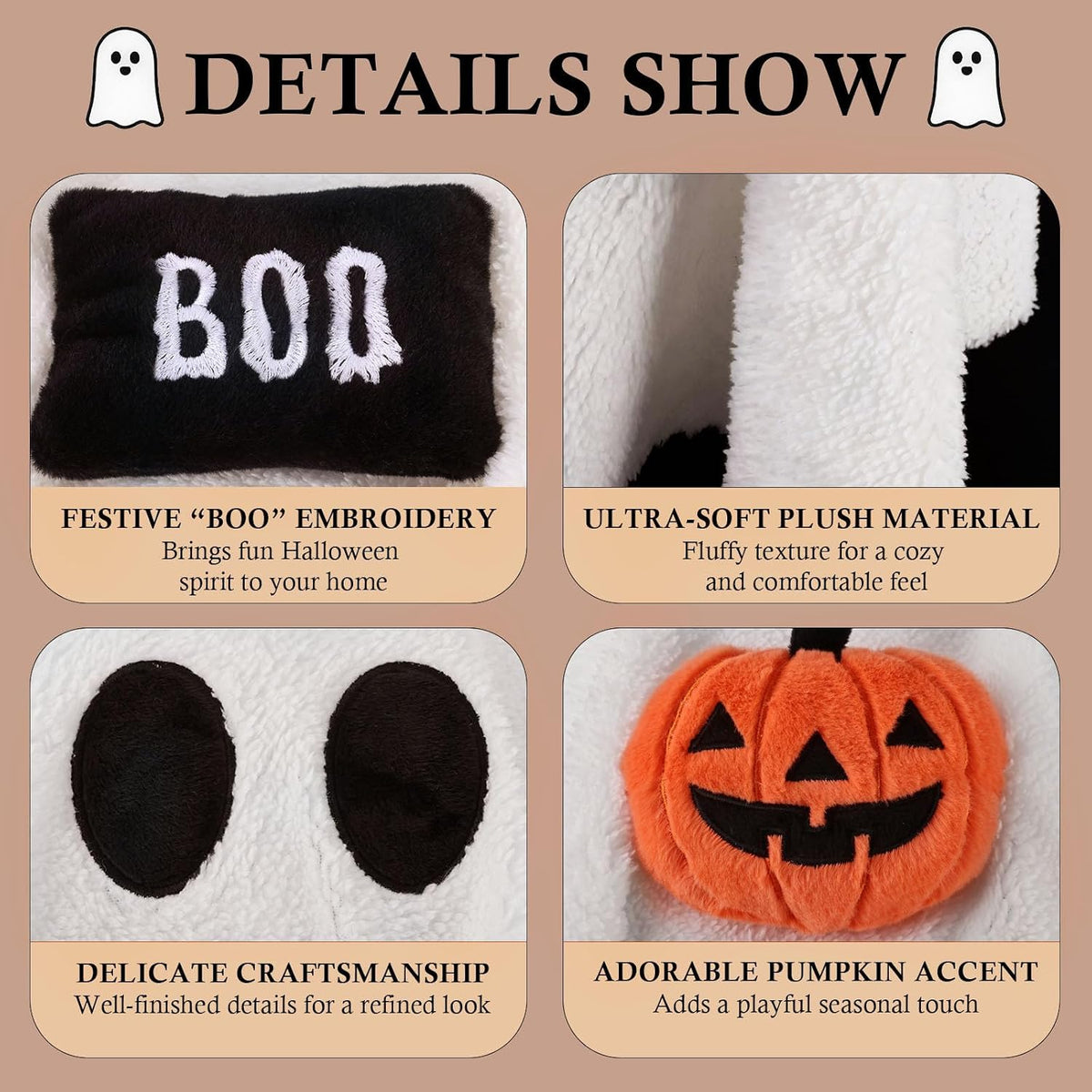 Bunny Chorus Halloween Ghost Throw Pillows, 2pcs Ghost Shaped Decorative Pillows for Couch Sofa Bed, Cute Spooky Halloween Stuffed Pillow Plush Ghost Doll Home Decor Party Decorations, 14" x 12"
