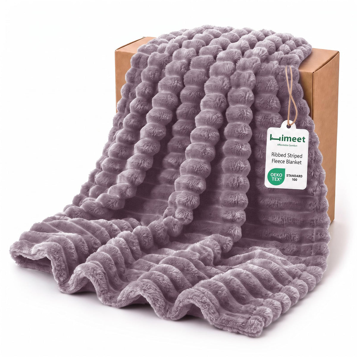 HIMEET Black Throw Blanket for Couch, 300GSM Ribbed Fleece, 50 x 60 Inches
