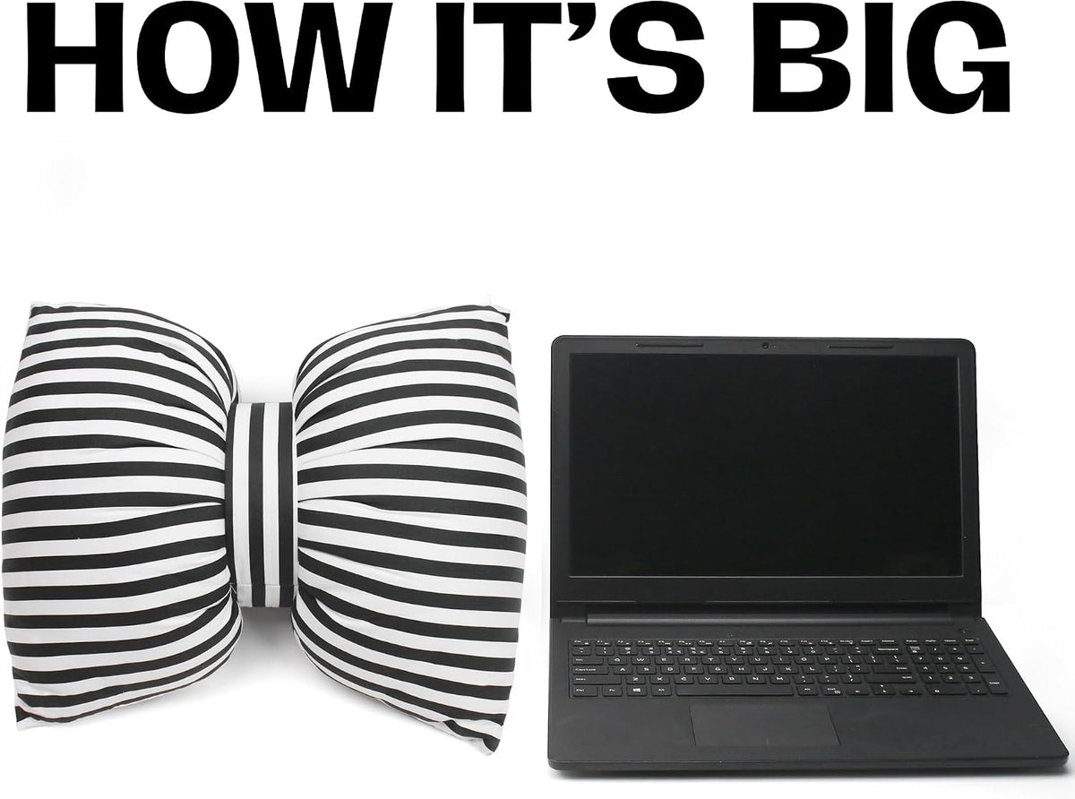 Bow Shaped Pillow, Decorative Sofa Throw Pillows, 17.7" x 13.8", Striped Black and White Reversible Pillow Cushions for Couch Bed Sofa Office Car Decor Neck Waist, Hand Made Cotton, Detachable to Wash
