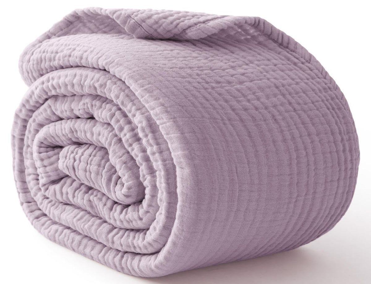 100% Cotton Muslin Blanket for Adults, 6-Layer Large Throw, Beige Linen