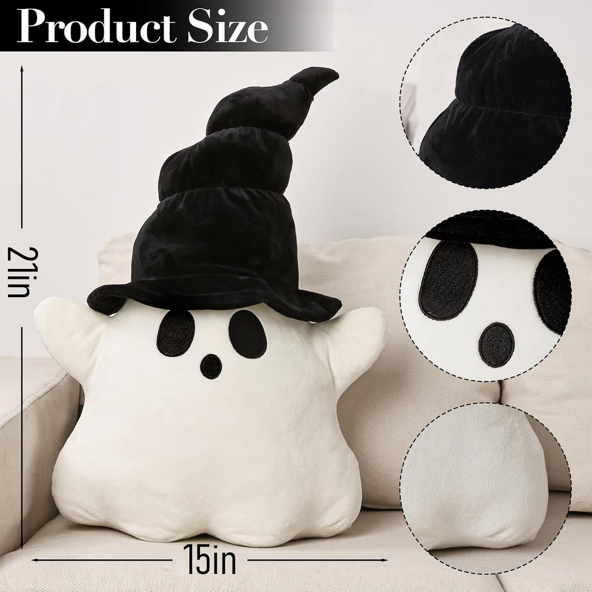 Bunny Chorus Halloween Decor Throw Pillows: Cute Plush White Ghost Pillow with Black Hat, Soft Stuffed Fun Ghost Cushion Halloween Decorations Indoor for Kids Home Sofa Bed Office Couch Living Room