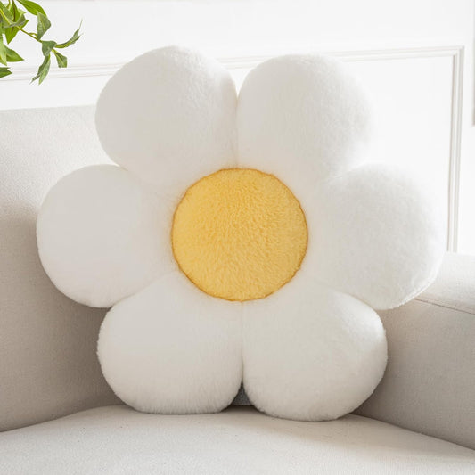 Flower Pillows, Decorative Pillows for Couch, Cute Daisy Pillow for Bed, Flower Shaped Decorative Throw Pillow Room Decor (White, 14.9 Inches)