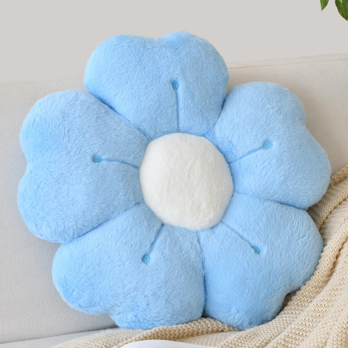 Flower Shaped Pillow, Cute Decorative Throw Pillow with Soft Artificial Rabbit Fur for Couch Bed Chair Floor, Flower Pillows Seating Cushions with Room Décor for Bedroom Living Room (14.9" Lavender)