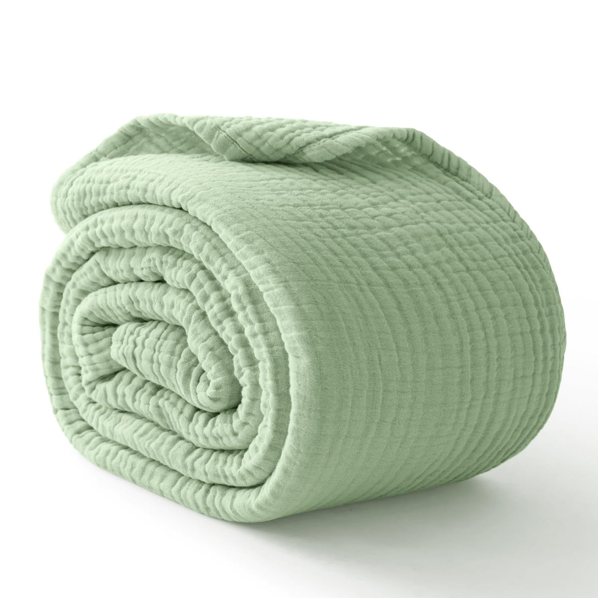 100% Cotton Muslin Blanket for Adults, 6-Layer Large Throw, Beige Linen