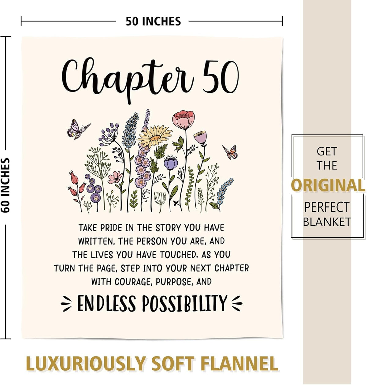 Afterprints 50th Birthday Gift for Her, Chapter 50 Birthday Blanket
