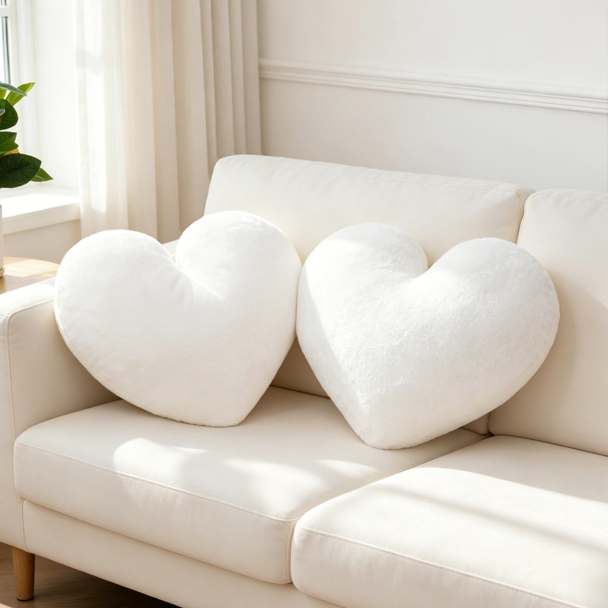 2 Pcs Black Heart Pillow 16" Fluffy Decorative Throw Pillows for Couch Bed