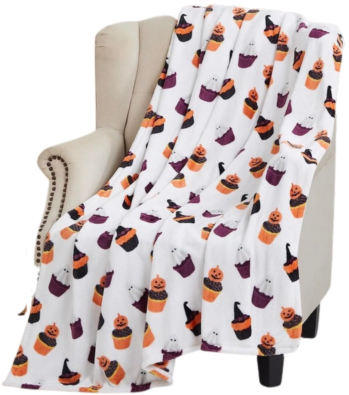 Halloween Fleece Throw Blanket, Black Bats on Gray, 50"x70" Oversized