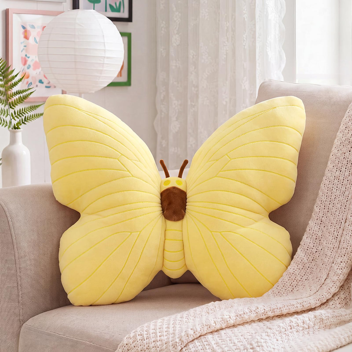 PEACH CAT Butterfly Pillow Decorative Butterfly Shaped Throw Pillows 15.7" x 15.7" Cute Plush Cushion Decor for Bedroom Living Room Sofa Couch Pink