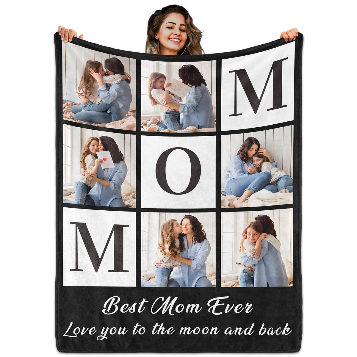 Custom Blanket with Picture Text, Personalized 1 Photo Blanket, HD Printing Customized Flannel Throw Blanket Gifts for Mom Dad Couple Girlfriend Boyfriend Wife Husband
