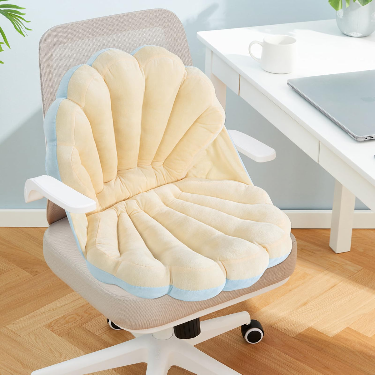 HOMBYS Shell Shaped Seat Cushion with Backrest, Cute Gaming Chair Cushion, Openable Shell Pillow, Throw Pillow & Decorative Pillow for Bed, Couch & Sofa, Ocean Theme Seashell Home Decor, (Blue)