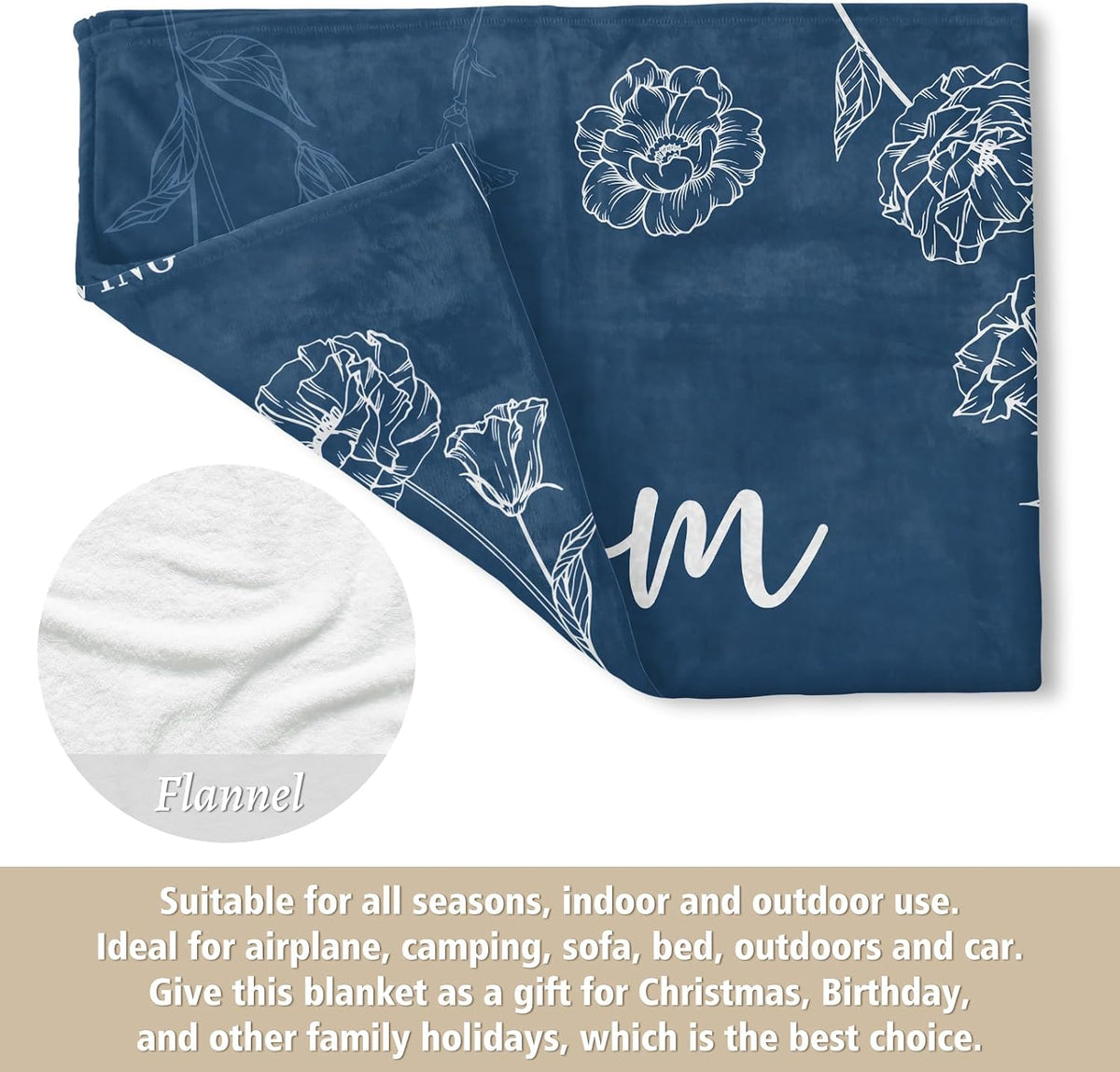 GiltGlimmer Mom Birthday Gifts, Mom Floral Blanket Blue, 60" x 50"