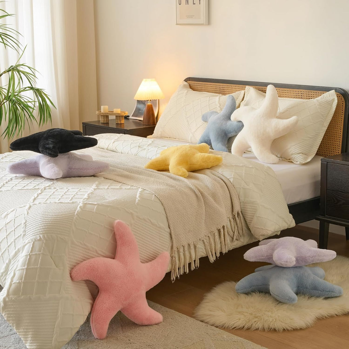 Starfish Pillow, 14.9" Cute Aesthetic Room Decor Accent Pillows, White
