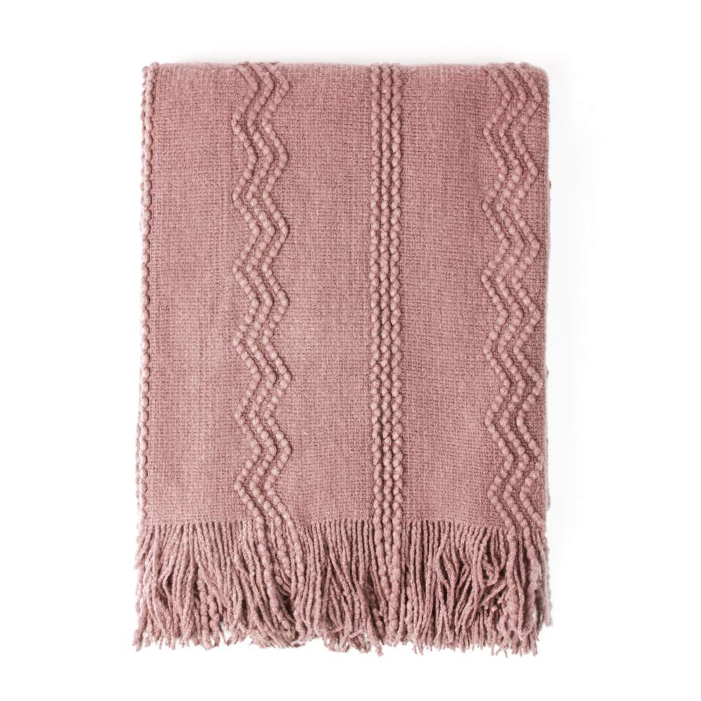 BOURINA Beige Throw Blanket 50x60 Inch Boho Knitted Soft Throw Sofa Blanket