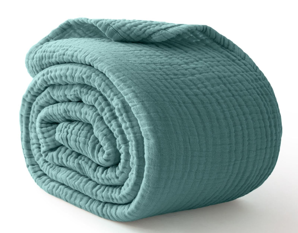 100% Cotton Muslin Blanket for Adults, 6-Layer Large Throw, Beige Linen