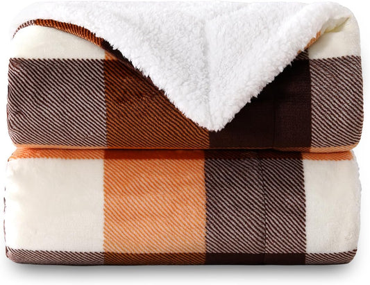 SOCHOW Buffalo Plaid Sherpa Fleece Throw Blanket, 50 x 60 inches, Orange