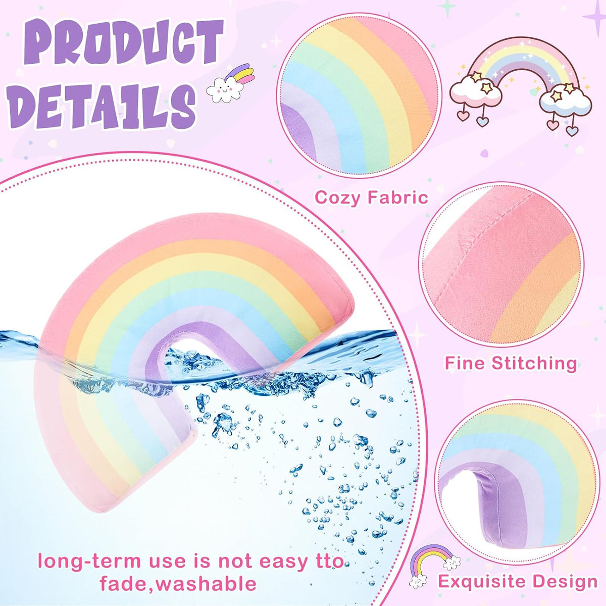 Chunful Rainbow Pillow Plush Arch Cushion,Macaron Colors,2 Pcs