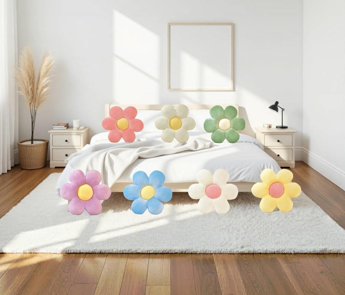 2Pcs Flower Pillows Cute Decorative Throw Pillows, 15.35"