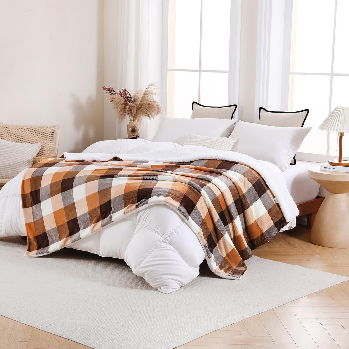 SOCHOW Buffalo Plaid Sherpa Fleece Throw Blanket, 50 x 60 inches, Orange