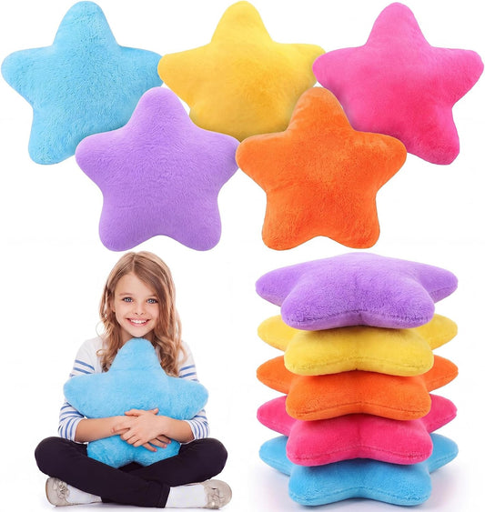 Soaoo 5 Pcs Star Fluffy Pillow Shaped Star Throw Pillow Kids Aesthetic Decor Soft Preppy Cute Cushion for Sofa Living Room Bedroom Back to School 15.75 in, Bright Mix