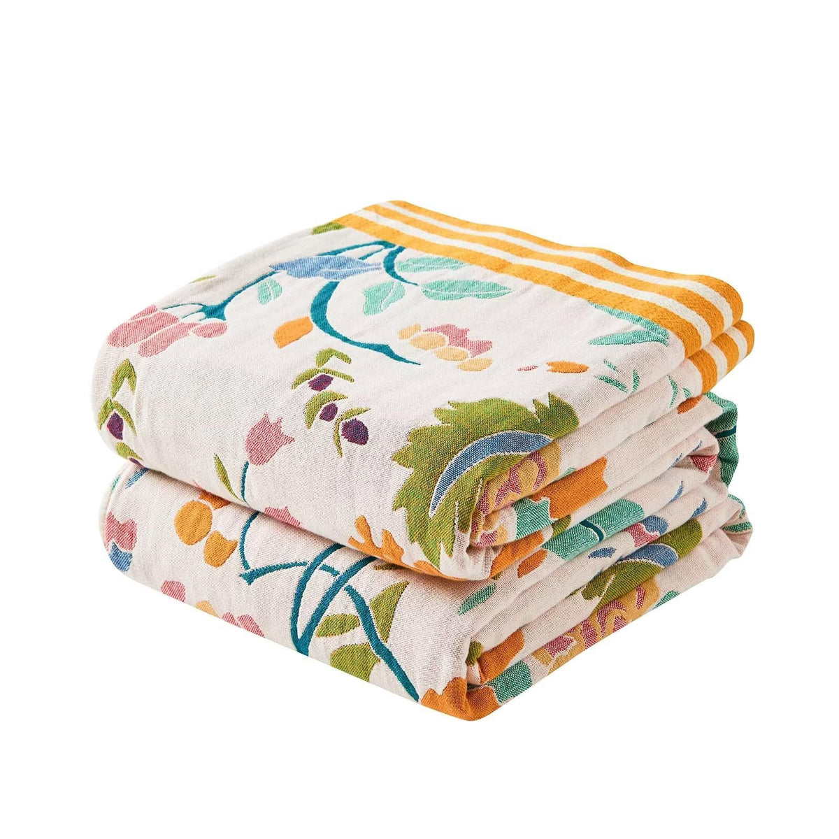 XIBLC Boho Throw Blanket, 100% Cotton Ultra Soft Luxury Throw Rustic Quilt, 50"x60" Floral Bird Butterfly Farmhouse Decor Bed Blankets, All Season Rustic Reversible Bohemian Throw for Bed - Yellow