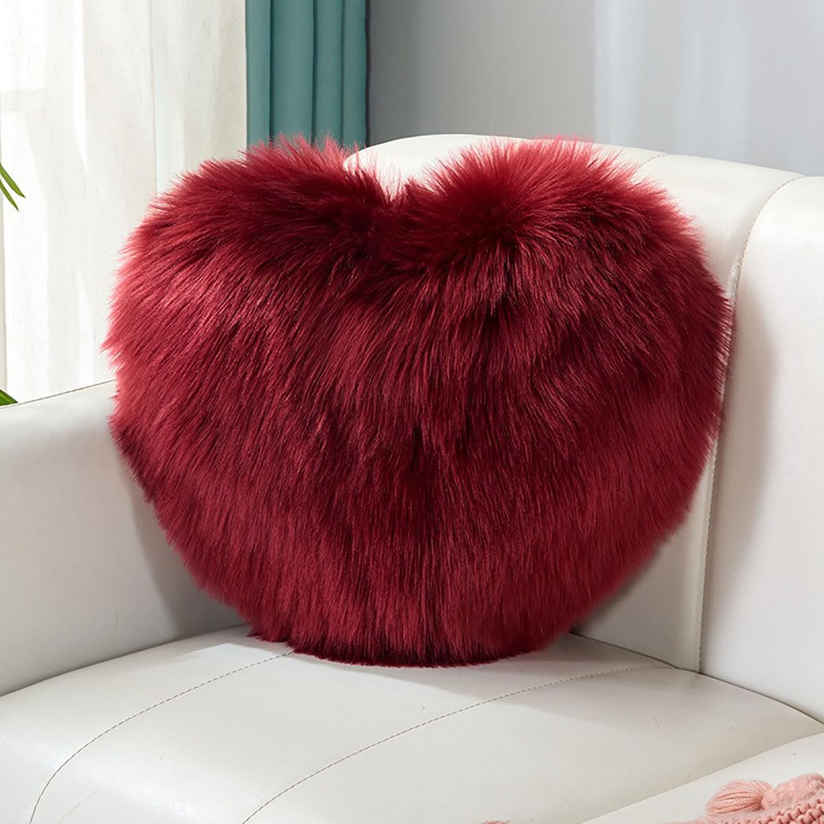 Fluffy Heart-Shaped Pillow, Sofa Bed Decoration, Pillow Decoration, Room Pillow (Pink, 11.81inch X 15.74inch)