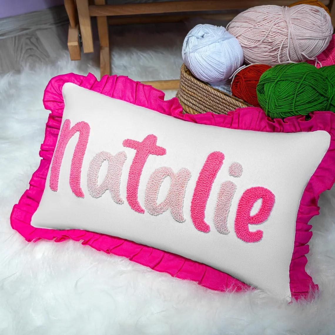 mia'spillow lab Monogrammed Custom Name Punch Needle Pillow, Personalized Pillow, Newborn Gift, New Mom Gift, Baby Gift Idea, Personalized Gift Idea