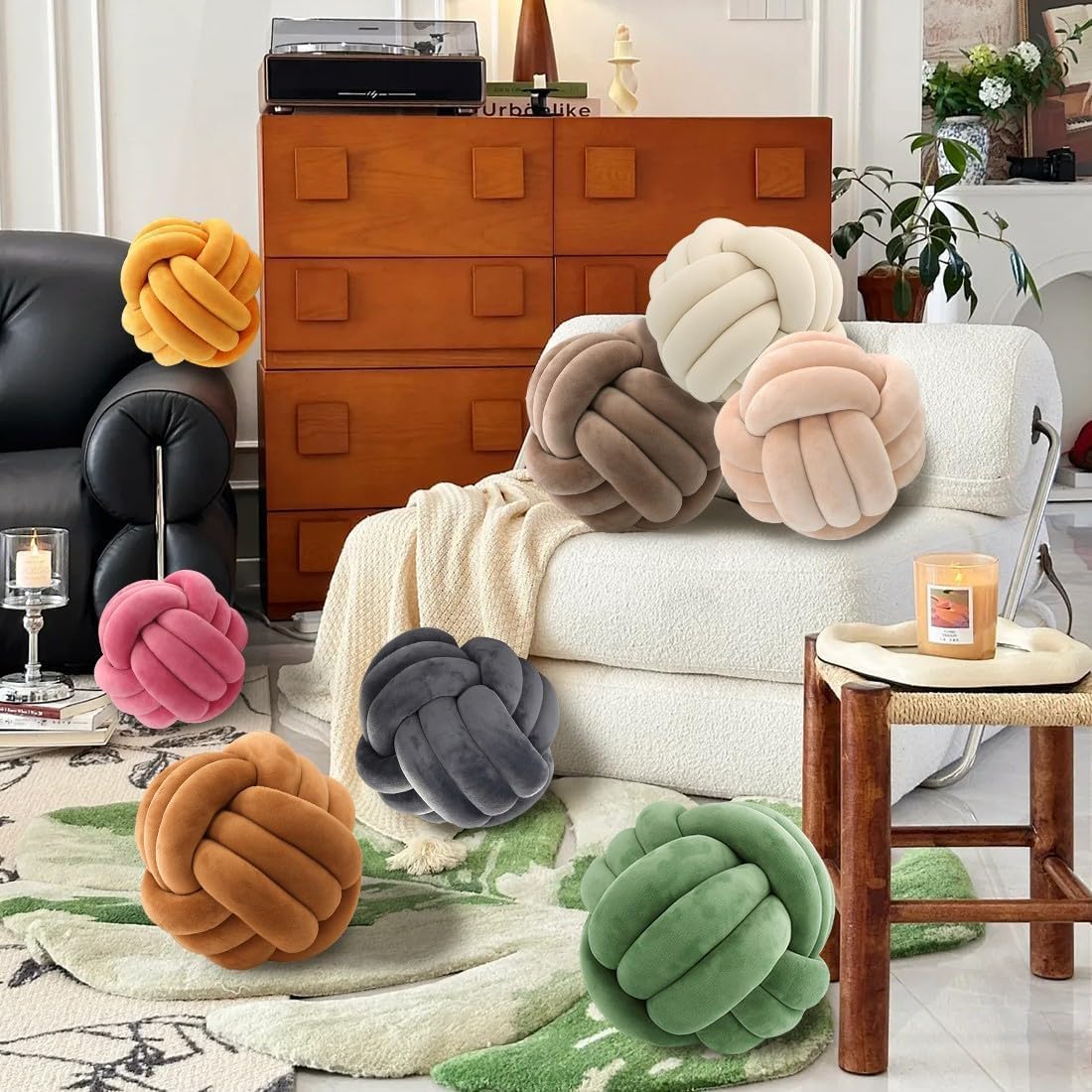 KUCCO Ivory Knot Pillow Ball, Handmade Knotted Throw Pillow, 7.87 Inch