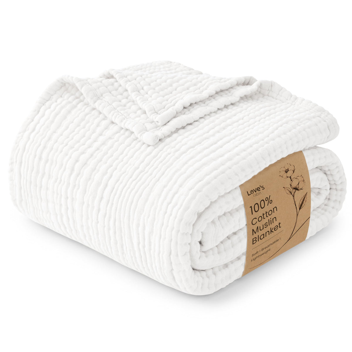 Love's cabin 100% Cotton Muslin Blanket, 6 Layer Lightweight Breathable Gauze Throw Blanket 50 x 60 Inches, Soft All Season Blanket for Couch, Bed, Sofa, Beige