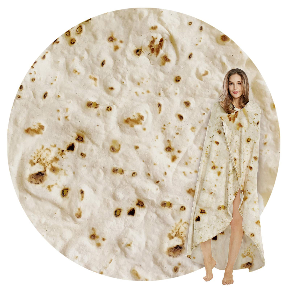 SeaRoomy Burrito Tortilla Blanket, Funny Food Throw Blanket, Round 47inches