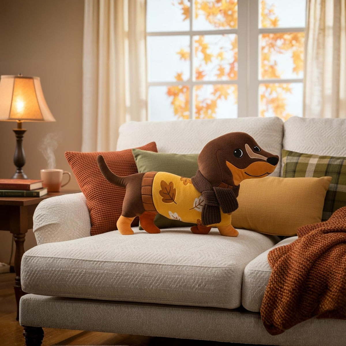 Tian Zhun Fall Pillow Dachshund Pillow 13.8 x 12.21 Inch Dachshund Fall Decor Weiner Dog Gifts Autumn Thanksgiving Holiday Decoration for Sofa