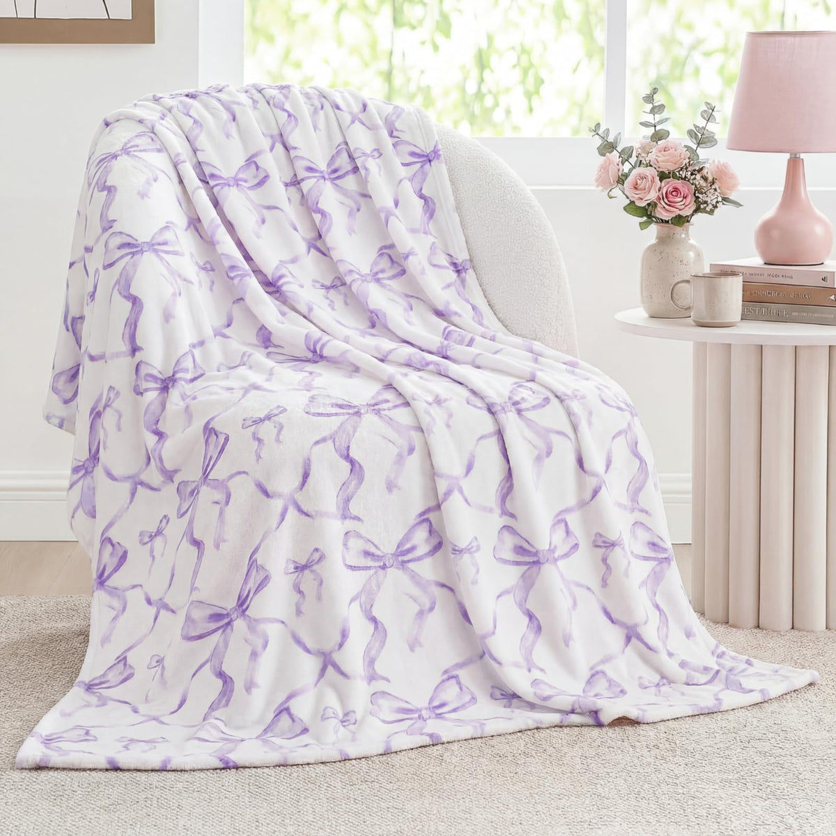 Buryeah Pink Bow Throw Blanket 50"x60" Soft Flannel for Girls Women