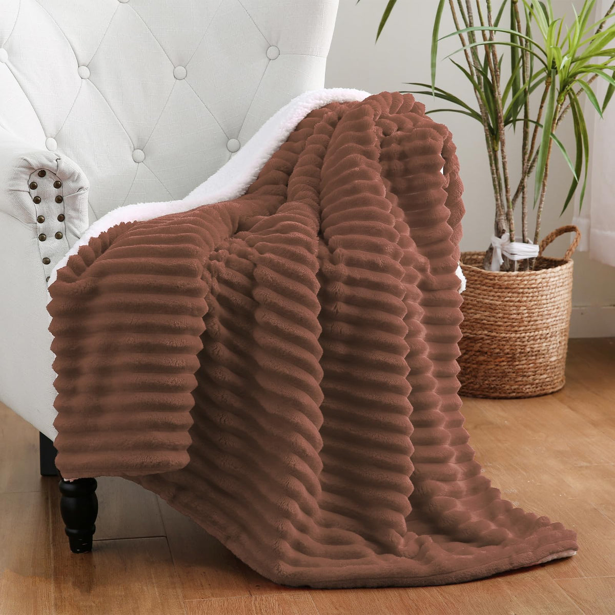 Burnt Orange Sherpa Fleece Throw Blanket 50”×60”Double-sided for Couch
