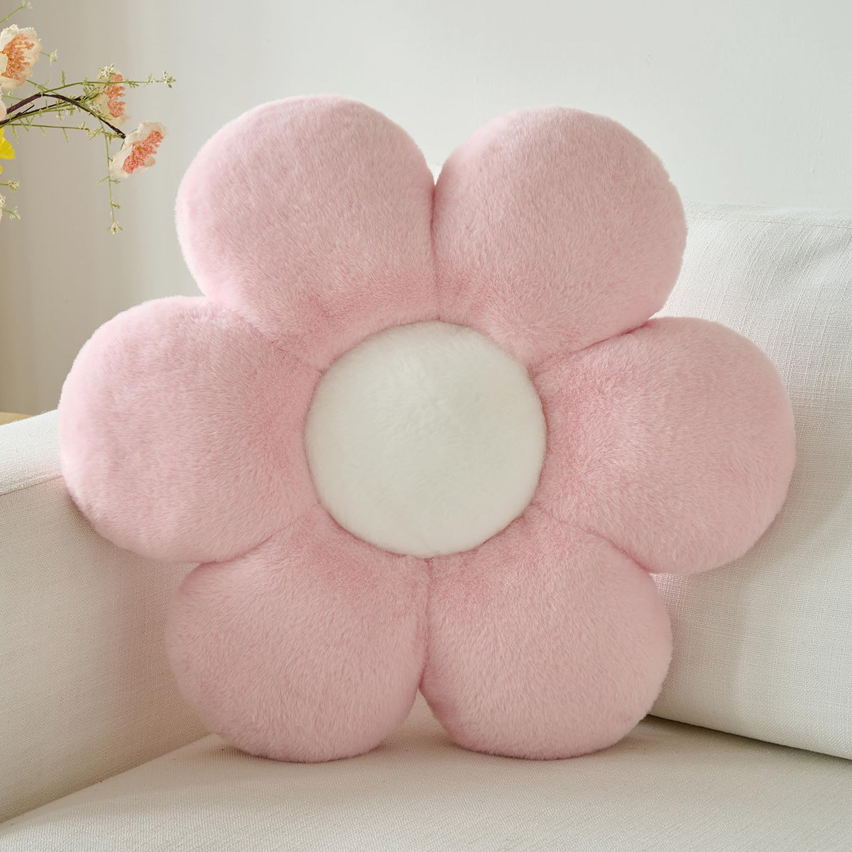 Flower Daisy Pillow, 14.9" Cute Decorative Throw for Couch Bed, White