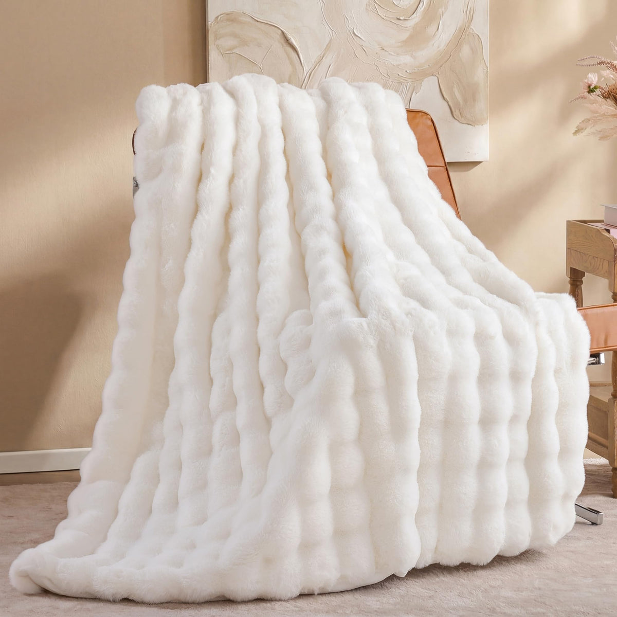 Smoofy Faux Rabbit Fur Throw for Couch - Rainbow Bubble Blanket 50"x60"