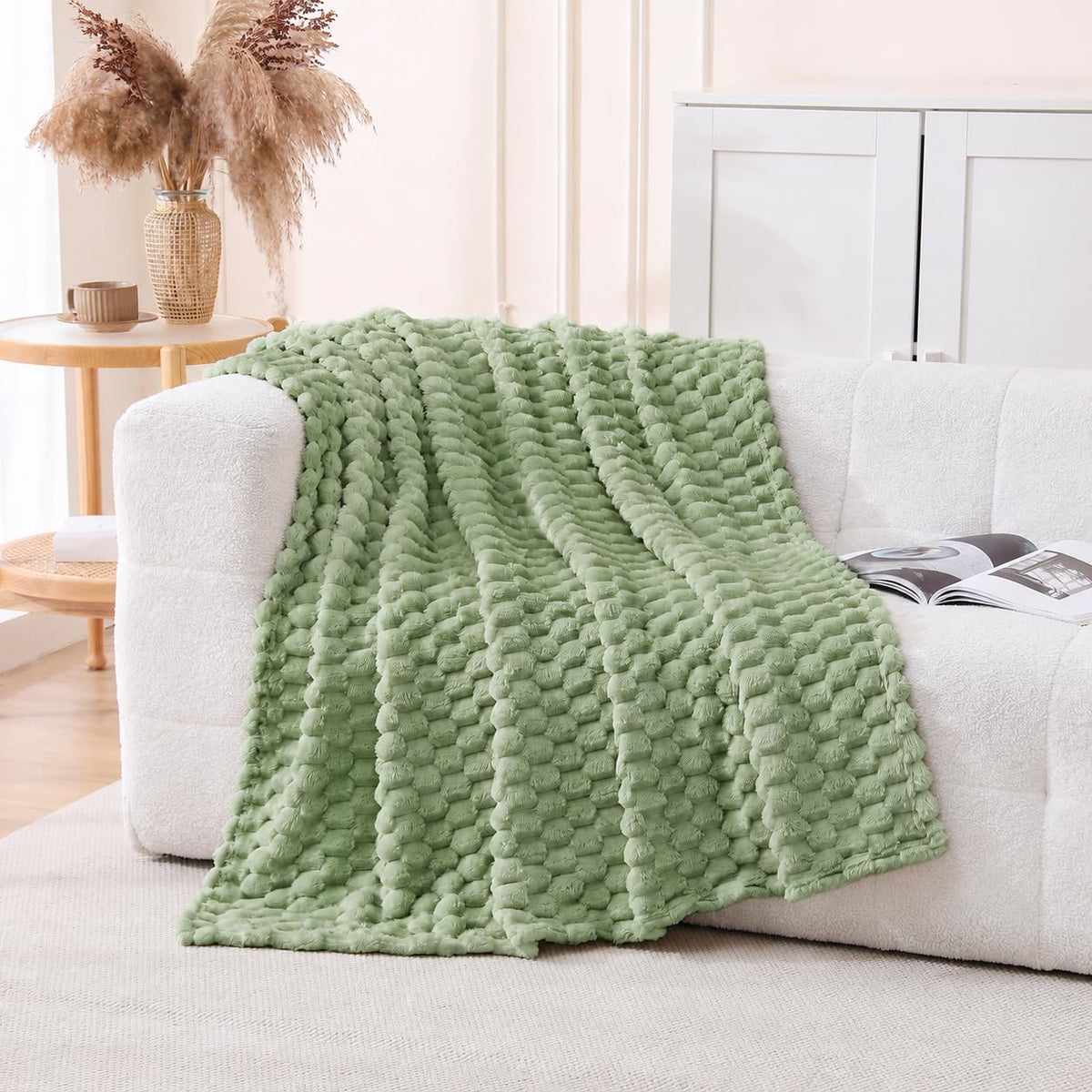 Light Blue Fleece Throw Blanket 50"×60" for Couch Sofa Bed