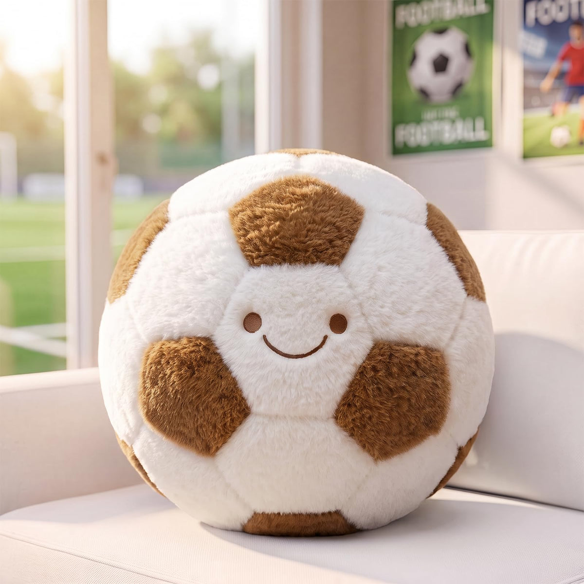 PEACH CAT Soccer Ball Plush 9.8" Cute Soccer Pillow Decorative Football Shaped Round Throw Pillows Gifts Decor for Room Bed Sofa Couch Pink