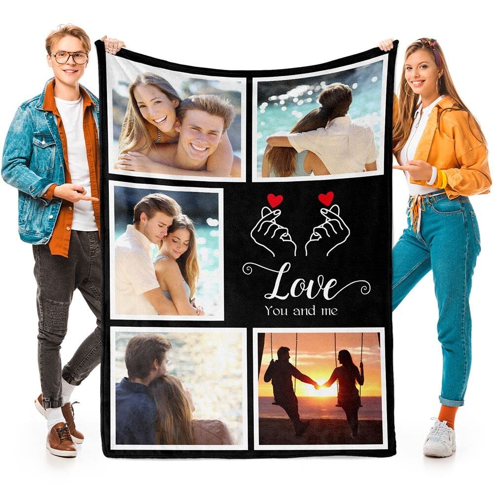 Printwoo Custom Blanket with Picture Customized Thow Blankets Personalized Blanket Customizable Blanket Photo Blankets Customize Gifts for Girlfriend Boyfriend Wife Husband Mom Couple