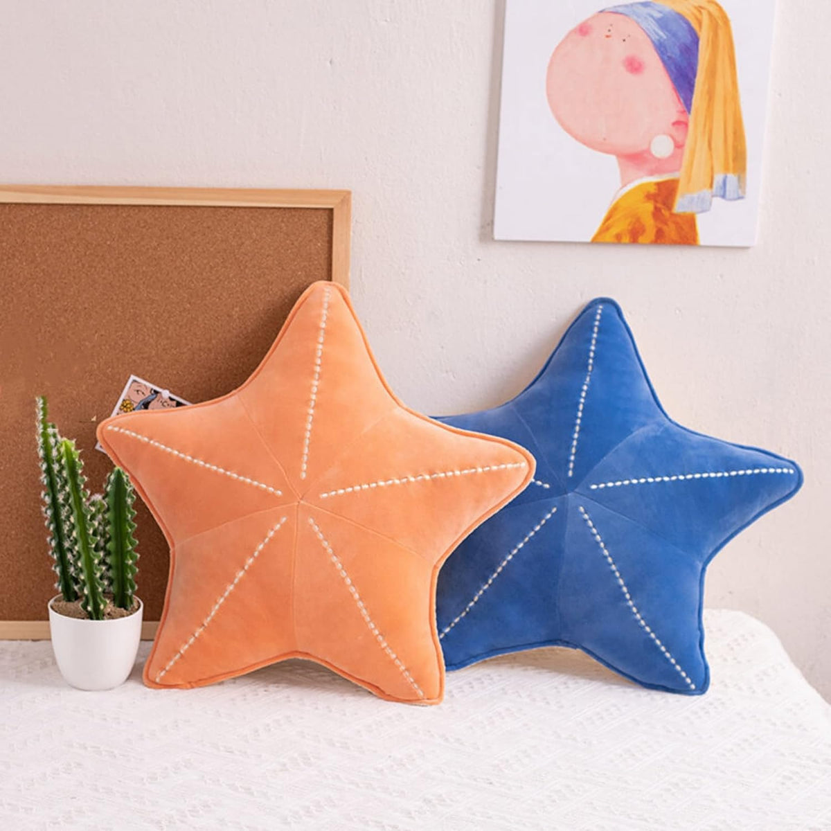 Starfish Shell Pillow Plush car Cushion Bedside Sofa Home furnishings Dormitory Office mat (19.6in, Star Orange)