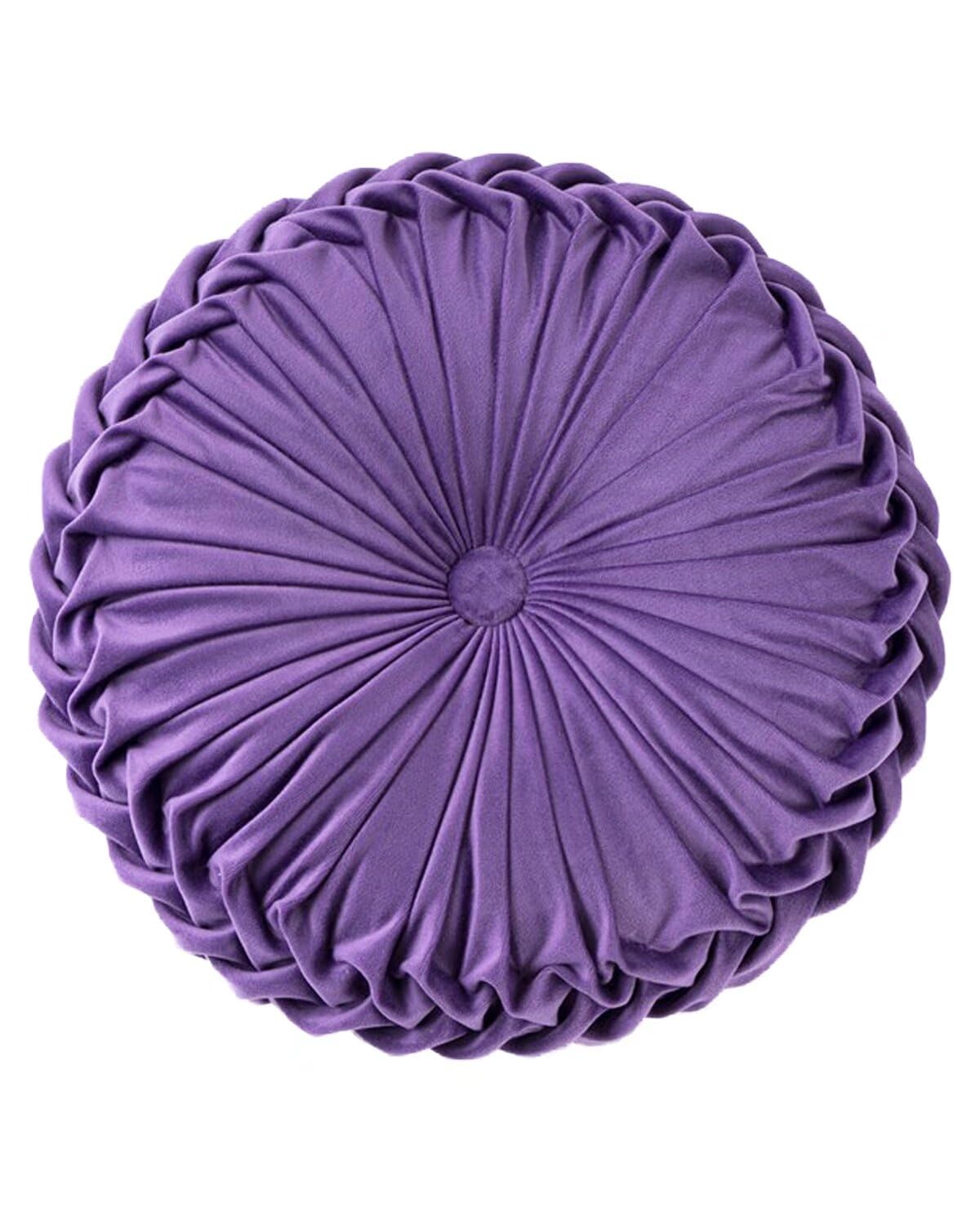 HLOVME Round Velvet Pillow for Couch Small Handmade Decorative Throw Pillow for Bed Bedroom 13.7” Wine Red