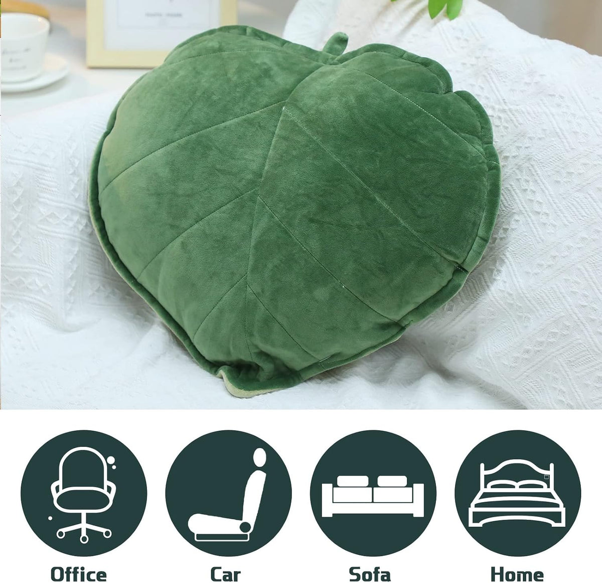 Yookeer 2 Pcs Heart Leaf Throw Pillows 3D Shaped for Couch,Dark Green