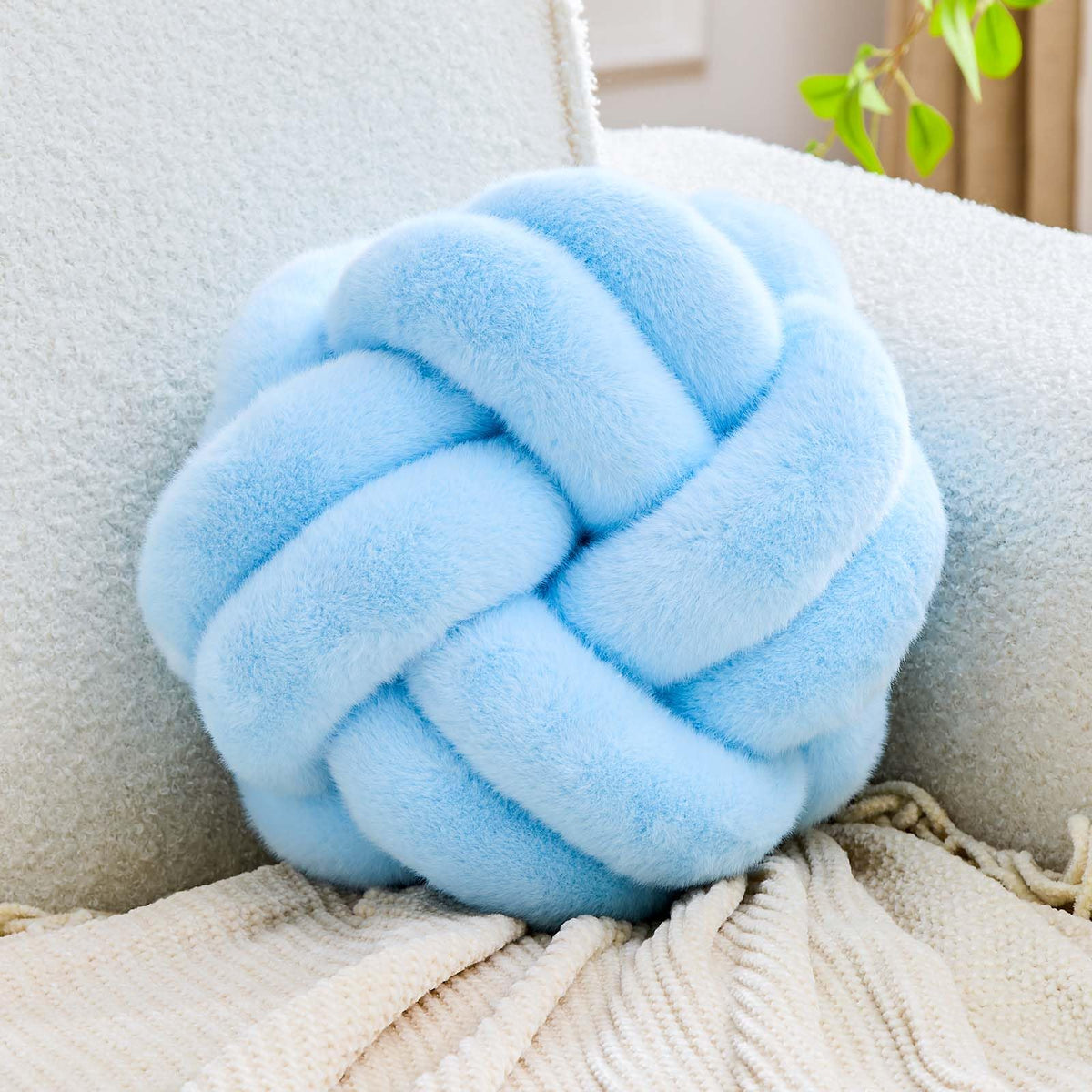 Knot Pillow Ball, Soft Home Decorative Throw Pillows Cushion, Round Changeability Knotted Pillows, Modern Home Handmade Cushions for Bedroom, Sofa, Couch (8 Inch, White)