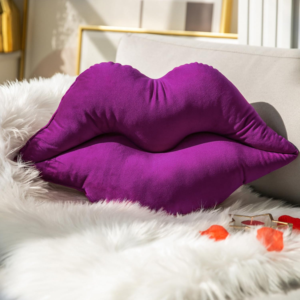 Ashler Lips Throw Pillows Smooth Soft Velvet Insert Included, Lip Shaped Pillow for Bed Living Room, New Red, 24 X 12 inches