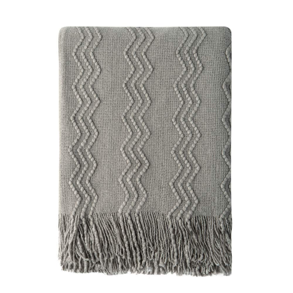 BOURINA Beige Throw Blanket 50x60 Inch Boho Knitted Soft Throw Sofa Blanket