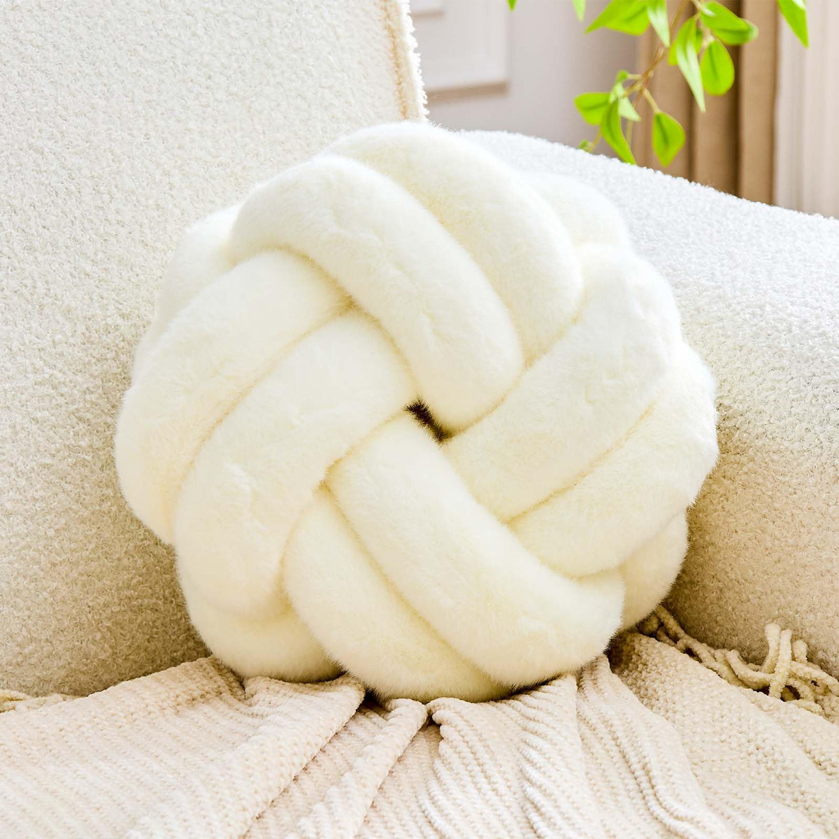 Knot Pillow Ball, Soft Home Decorative Throw Pillows Cushion, Round Changeability Knotted Pillows, Modern Home Handmade Cushions for Bedroom, Sofa, Couch (8 Inch, White)