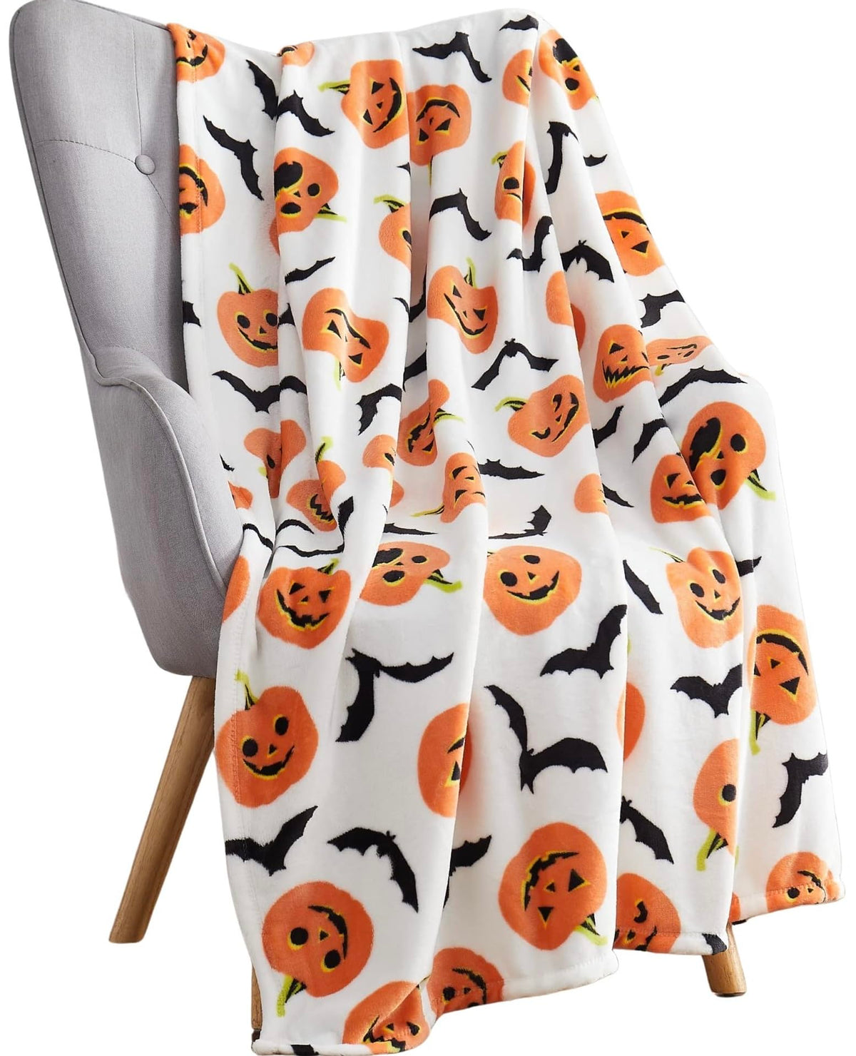 Halloween Fleece Throw Blanket, Black Bats on Gray, 50"x70" Oversized