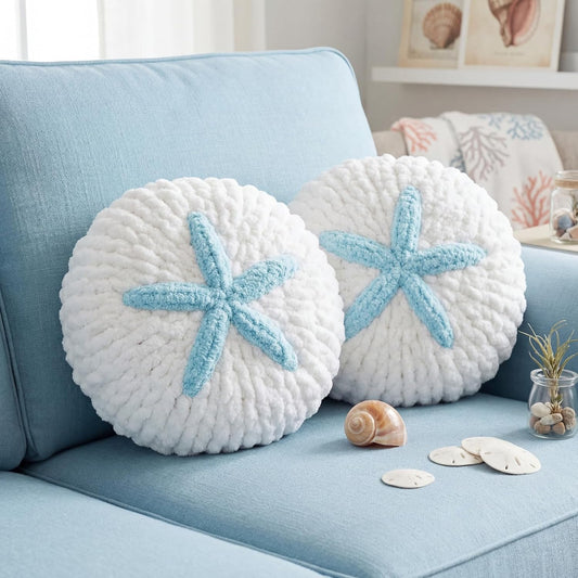 Breling 2 Pcs Hand Crochet Sand Dollar Pillows Knitted Throw Pillows